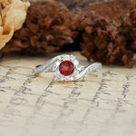 Nature-Inspired Twisted Flower 6-Prong Round Cut Garnet Engagement Ring - Additional view