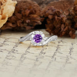 Nature-Inspired Twisted Flower 6-Prong Round Cut Amethyst Engagement Ring - Additional view