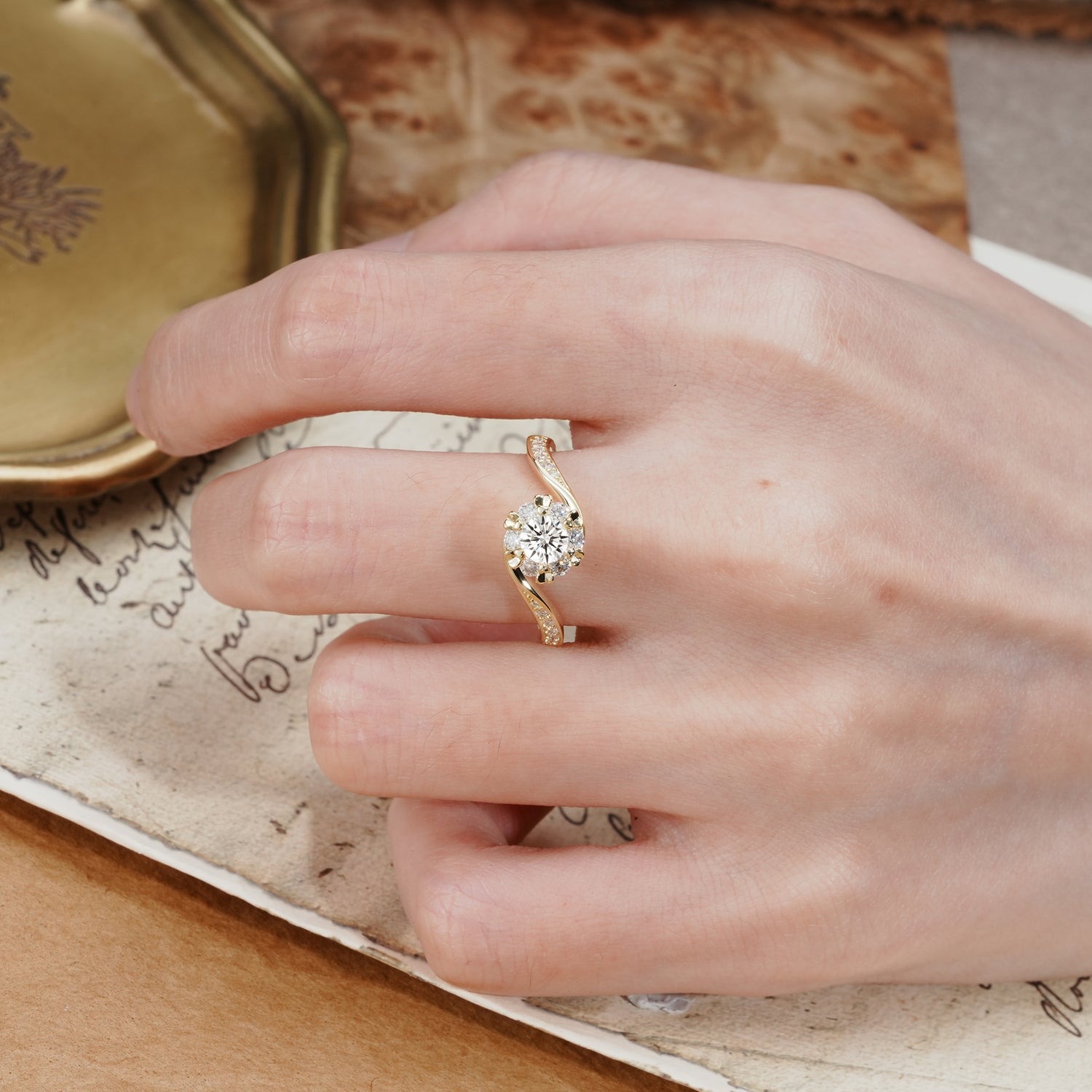 Nature-Inspired Twisted Flower 6-Prong Round Cut Lab Diamond Engagement Ring