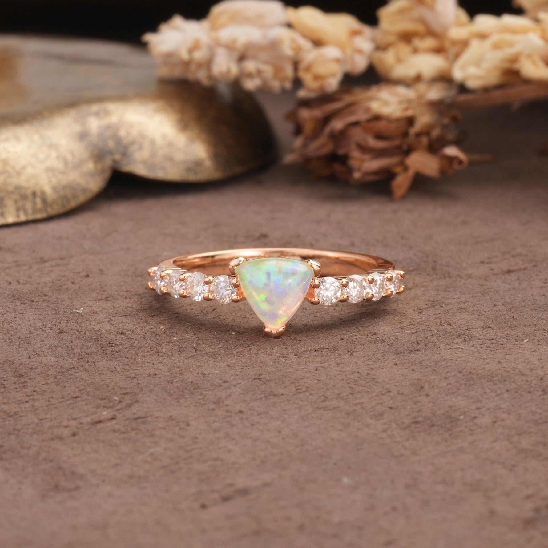 Unique and Luxurious Like 3-Prong Heart Cut Fire Opal Engagement Ring - Additional view