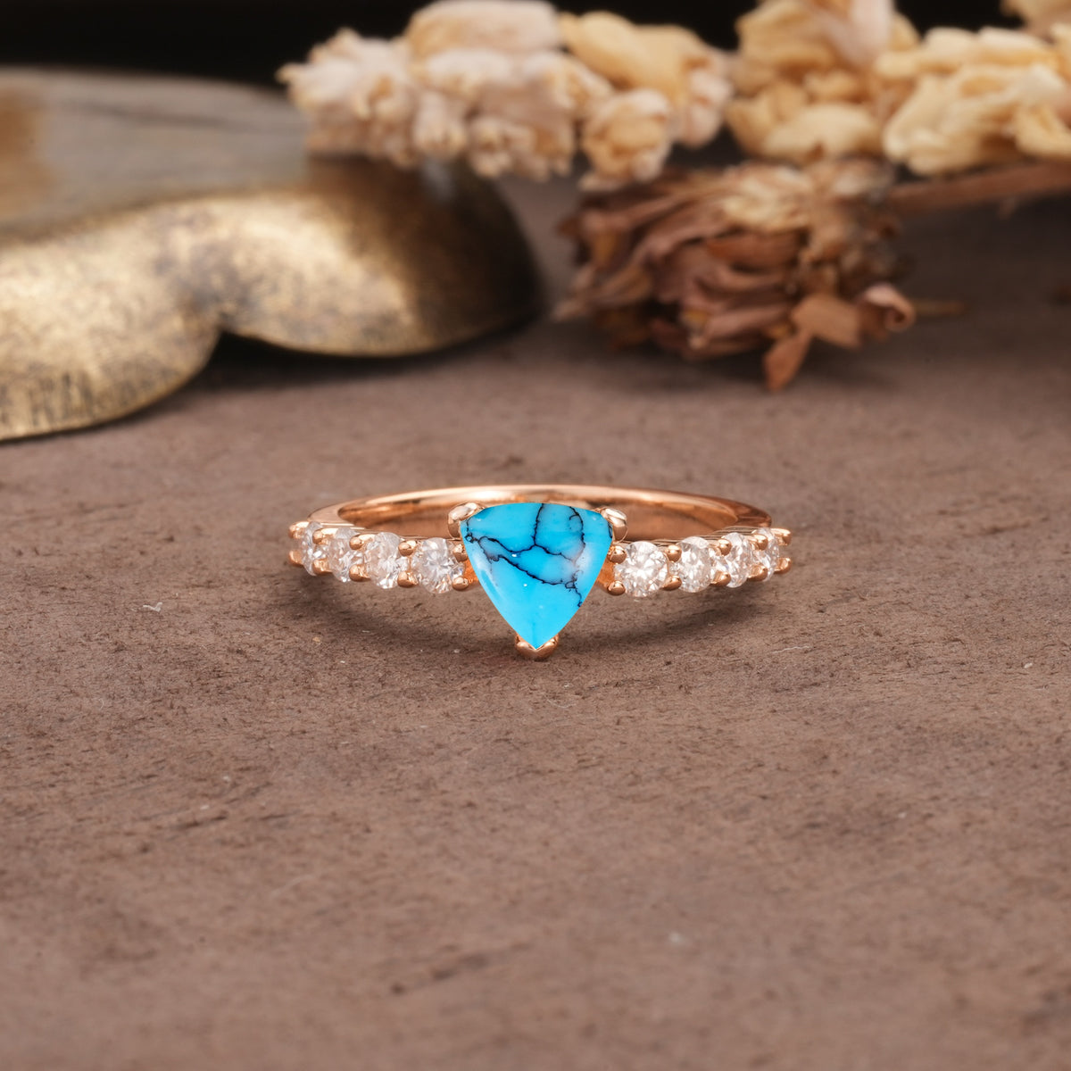 Unique and Luxurious Like 3-Prong Heart Cut Turquoise Engagement Ring - Additional view