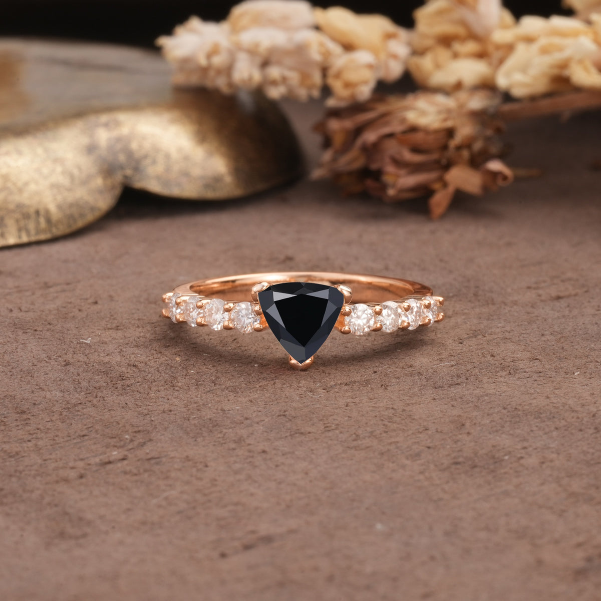 Unique and Luxurious Like 3-Prong Heart Cut Black Onyx Engagement Ring - Additional view