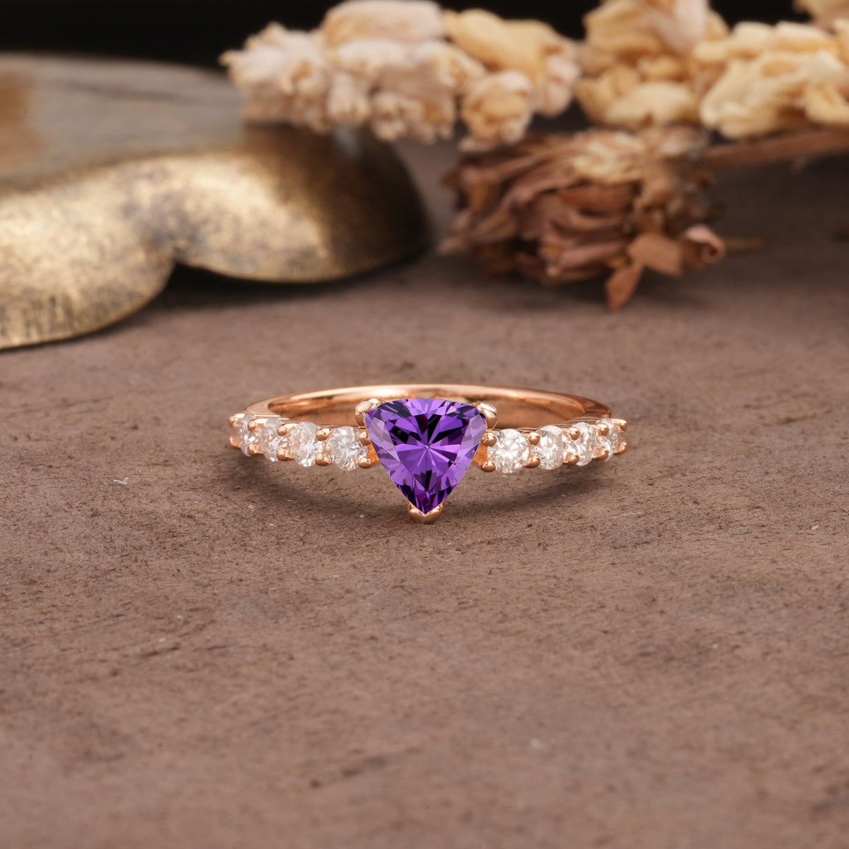Unique and Luxurious Like 3-Prong Heart Cut Amethyst Engagement Ring - Additional view