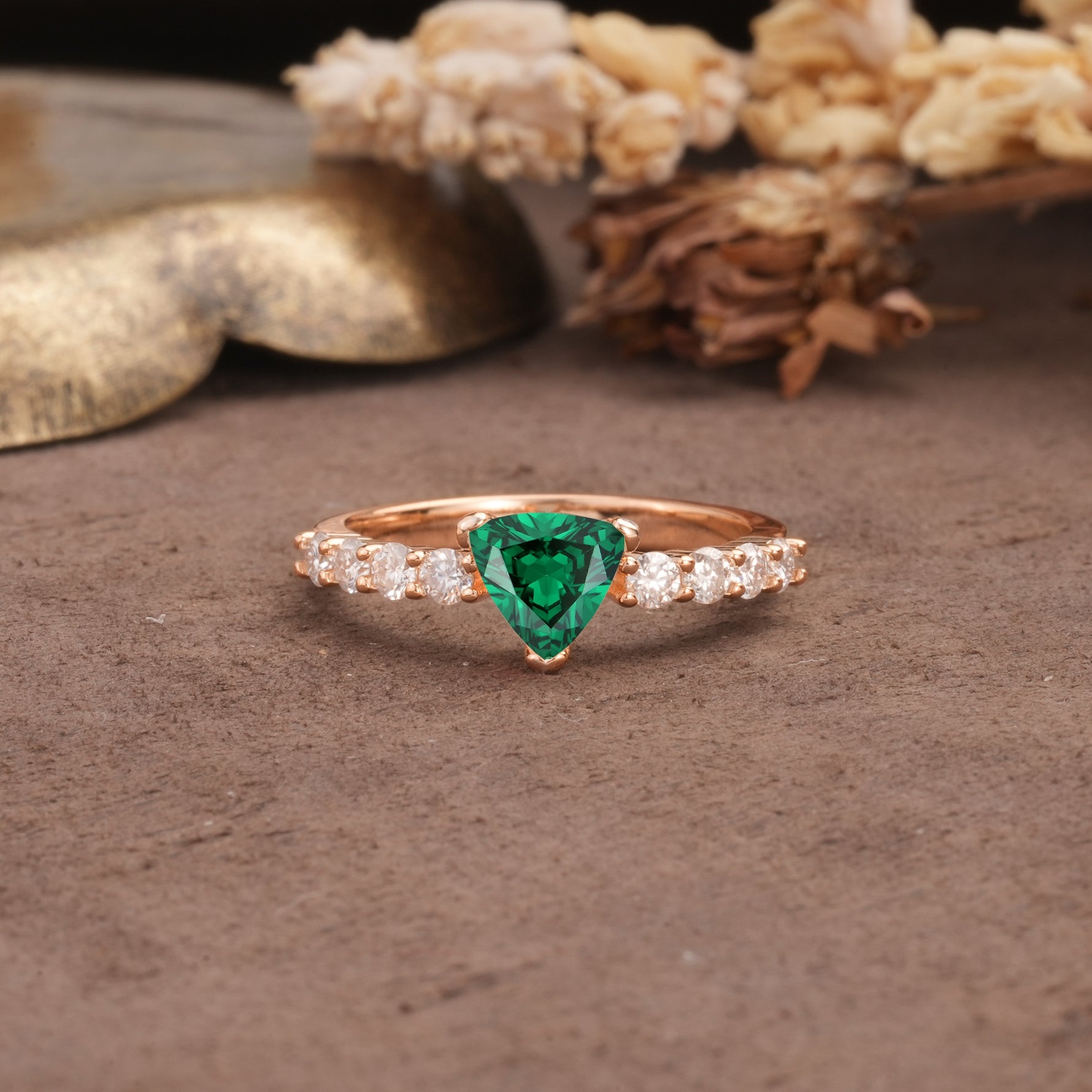 Unique and Luxurious Like 3-Prong Heart Cut Emerald Engagement Ring - Additional view