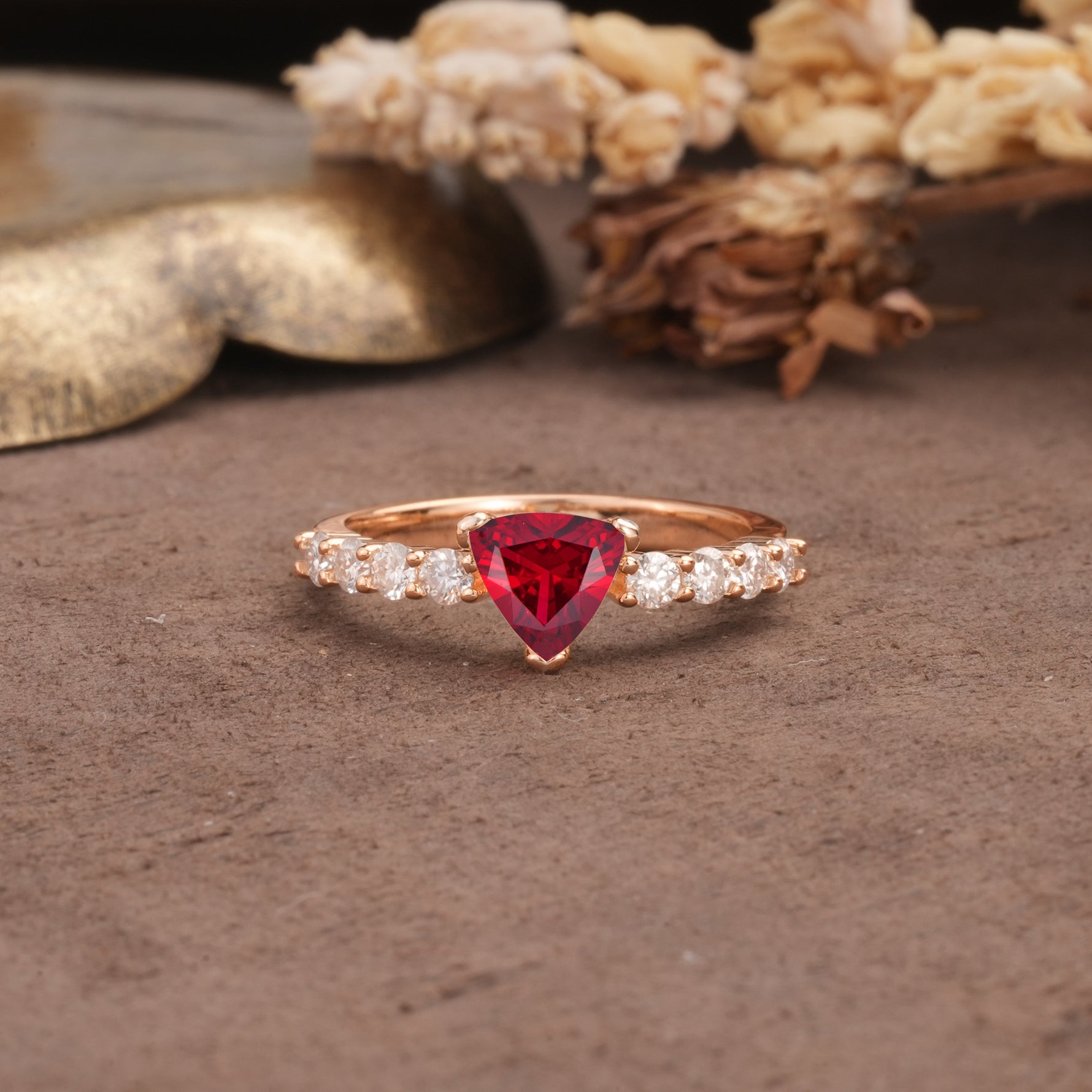 Unique and Luxurious Like 3-Prong Heart Cut Ruby Engagement Ring - Additional view