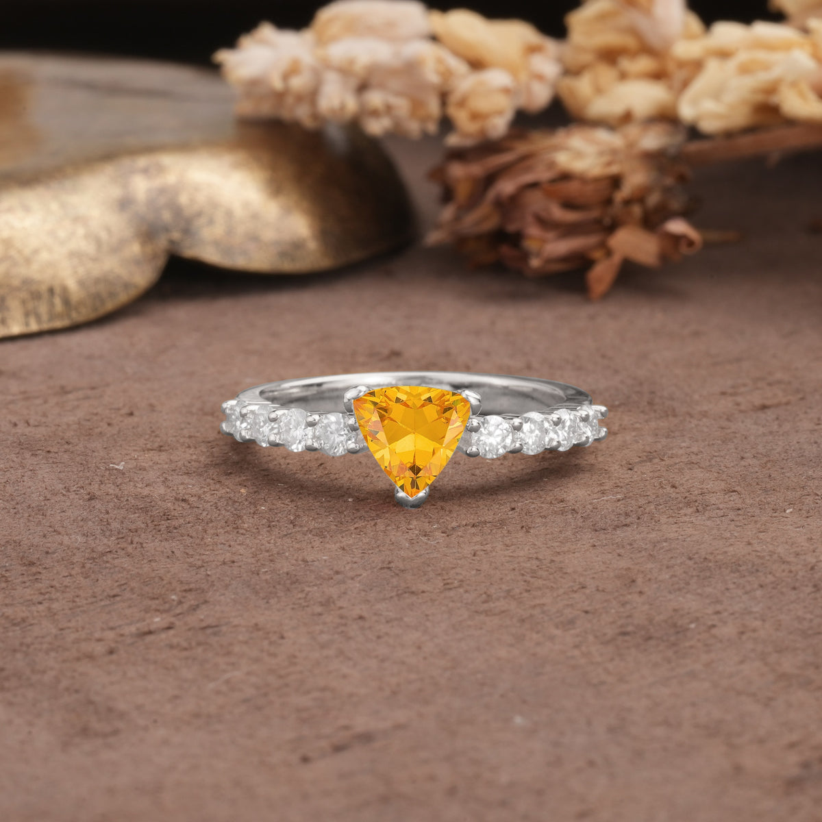 Unique and Luxurious Like 3-Prong Heart Cut Citrine Engagement Ring - Additional view