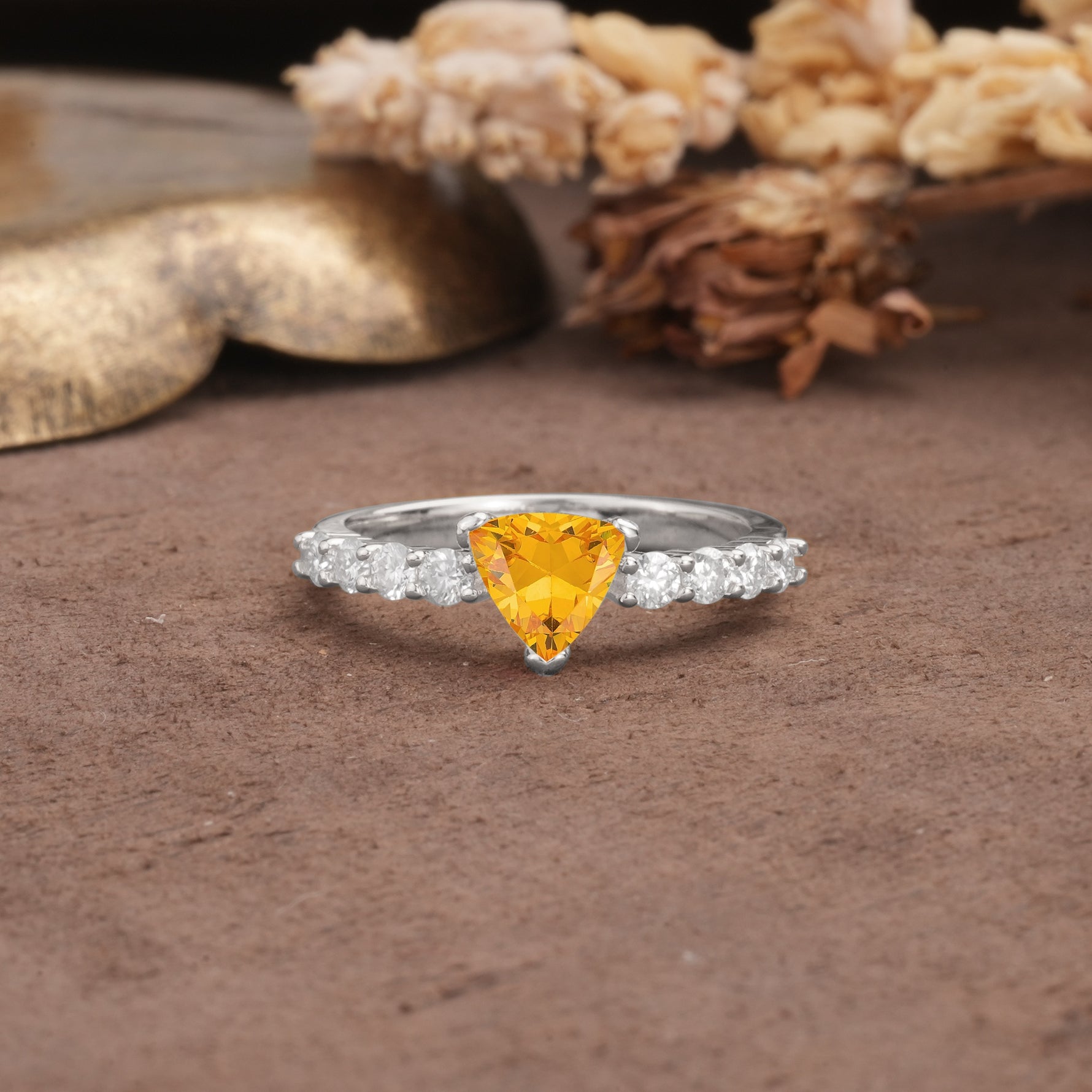 Unique and Luxurious Like 3-Prong Heart Cut Citrine Engagement Ring - Additional view