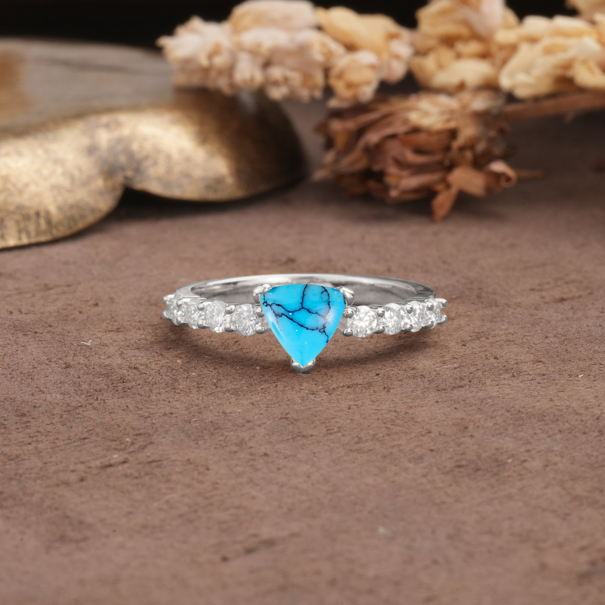 Unique and Luxurious Like 3-Prong Heart Cut Turquoise Engagement Ring - Additional view