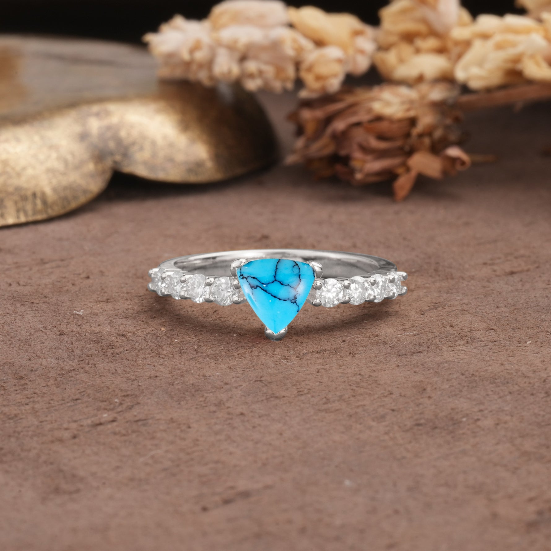 Unique and Luxurious Like 3-Prong Heart Cut Turquoise Engagement Ring - Additional view