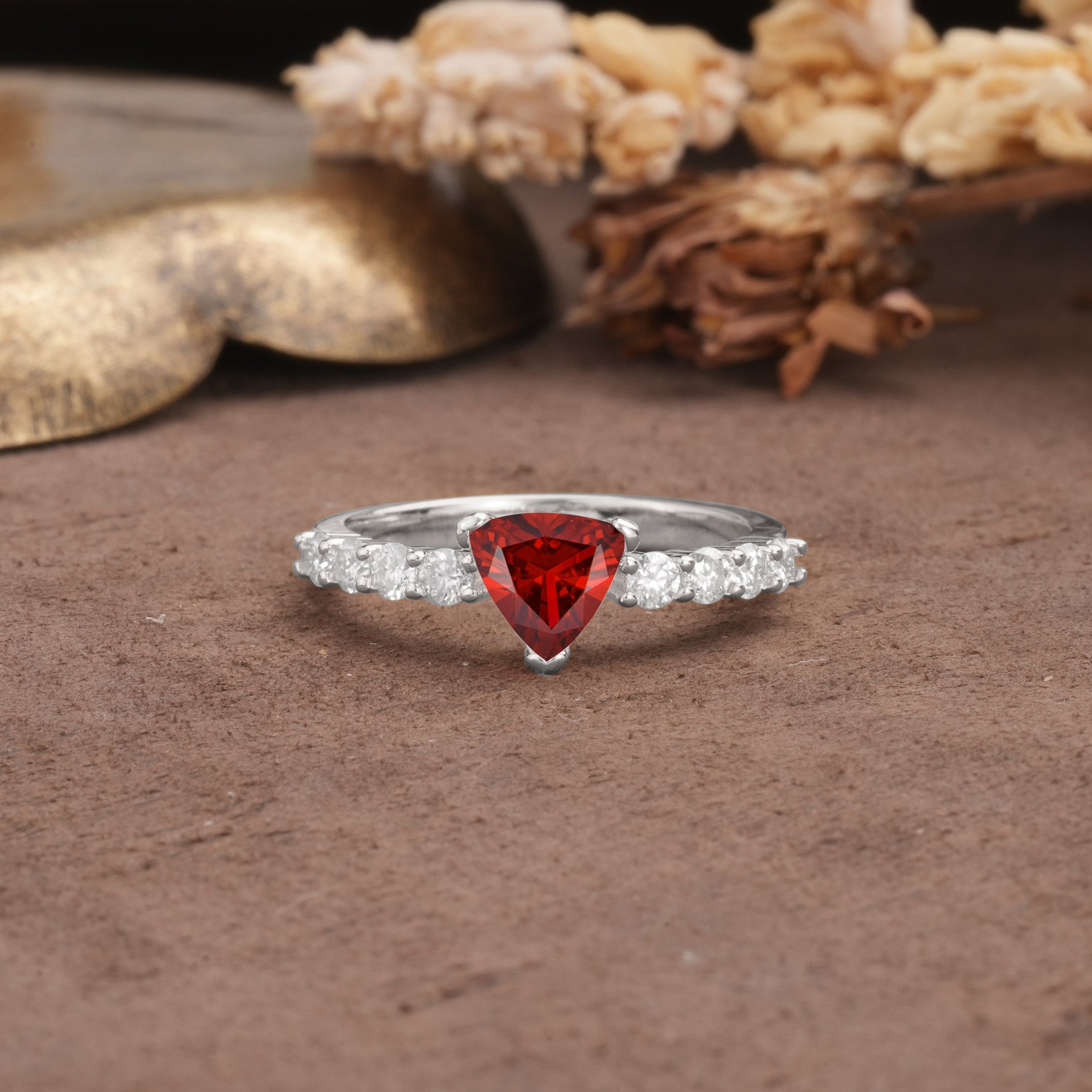 Unique and Luxurious Like 3-Prong Heart Cut Garnet Engagement Ring - Additional view