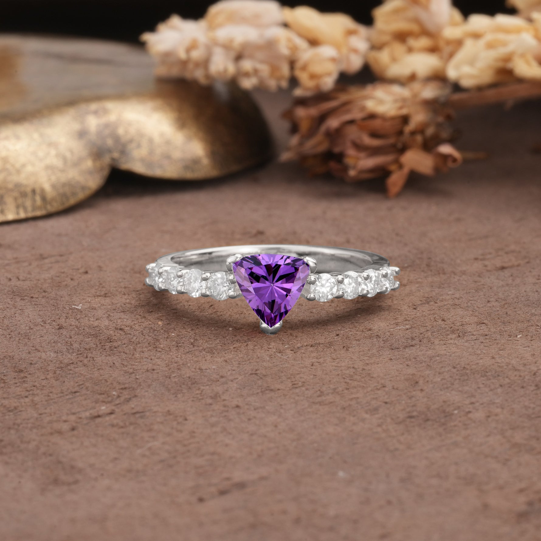 Unique and Luxurious Like 3-Prong Heart Cut Amethyst Engagement Ring - Additional view