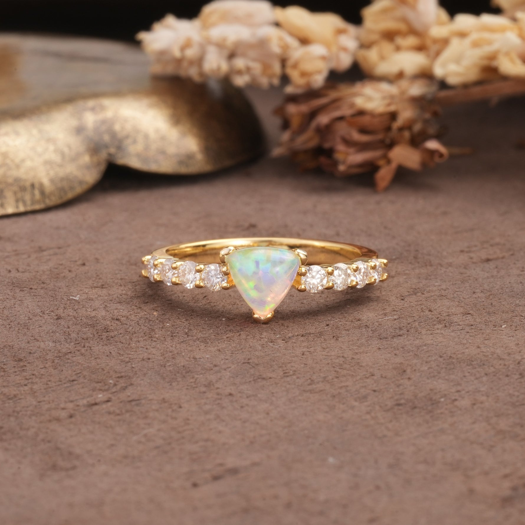 Unique and Luxurious Like 3-Prong Heart Cut Fire Opal Engagement Ring - Additional view