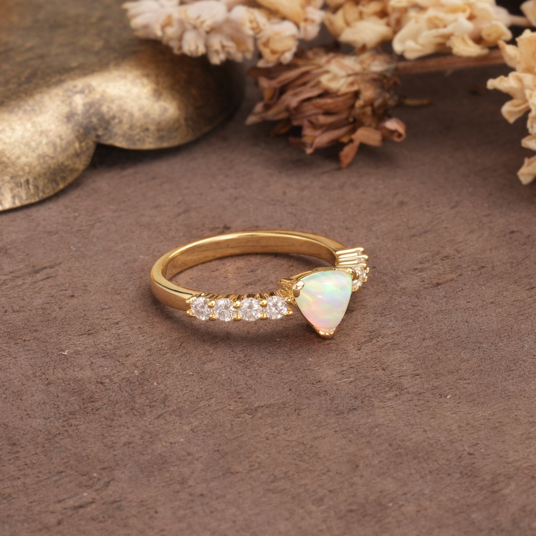 Unique and Luxurious Like 3-Prong Heart Cut Fire Opal Engagement Ring - Additional view
