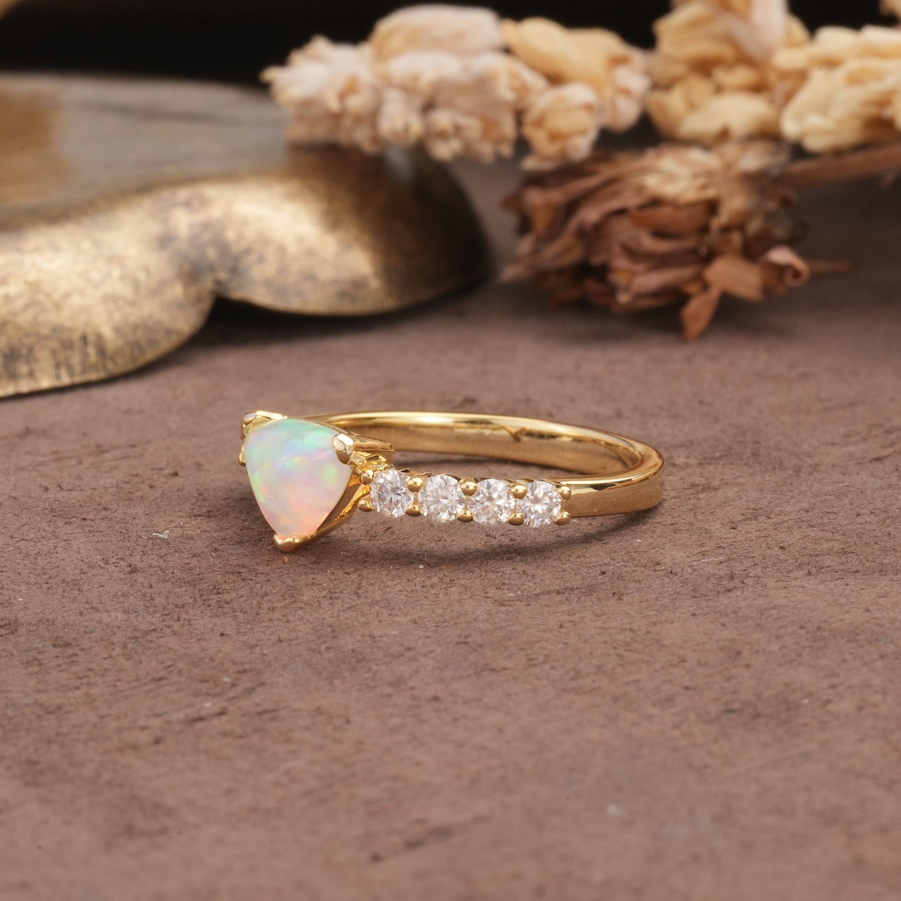 Unique and Luxurious Like 3-Prong Heart Cut Fire Opal Engagement Ring - Additional view