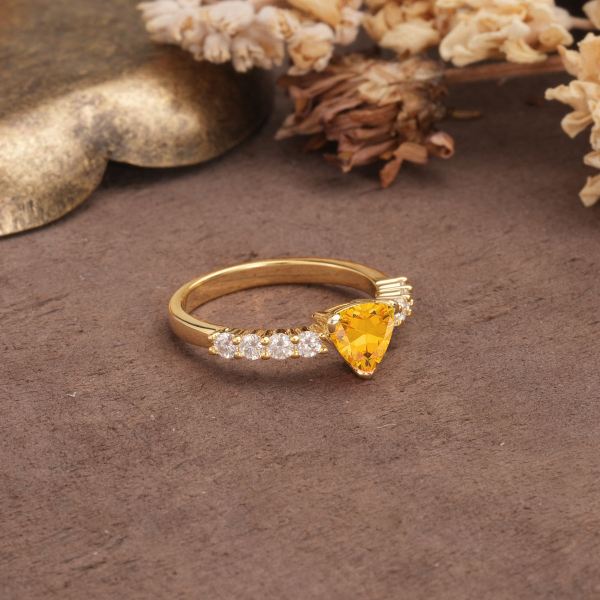 Unique and Luxurious Like 3-Prong Heart Cut Citrine Engagement Ring - Additional view