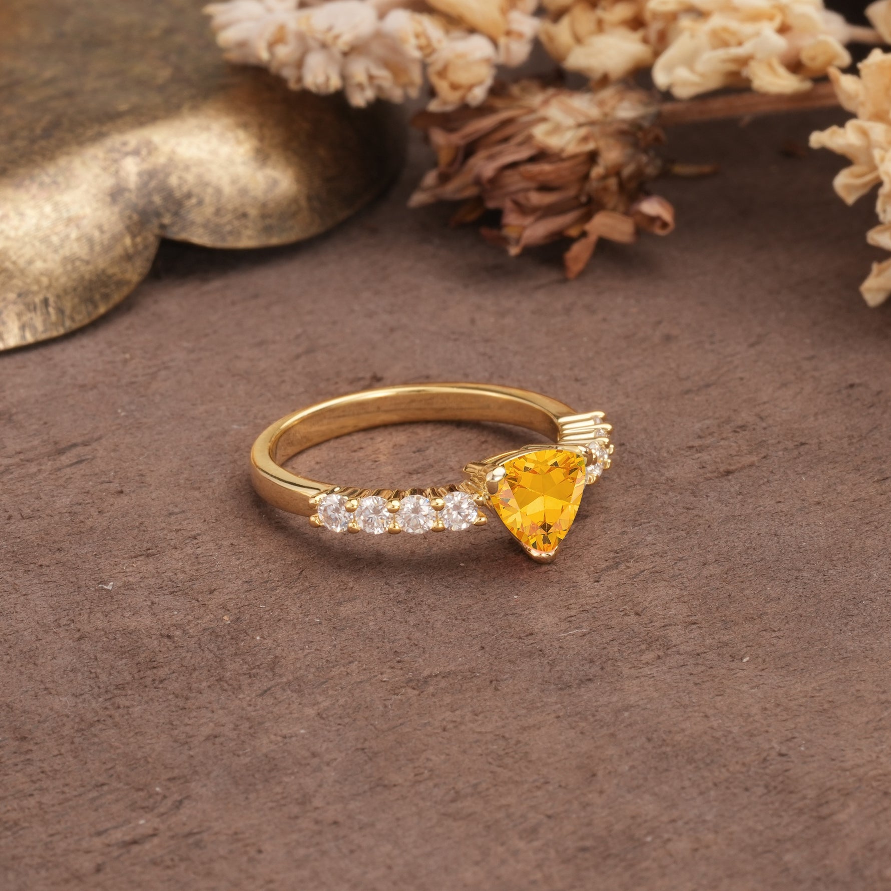 Unique and Luxurious Like 3-Prong Heart Cut Citrine Engagement Ring - Additional view