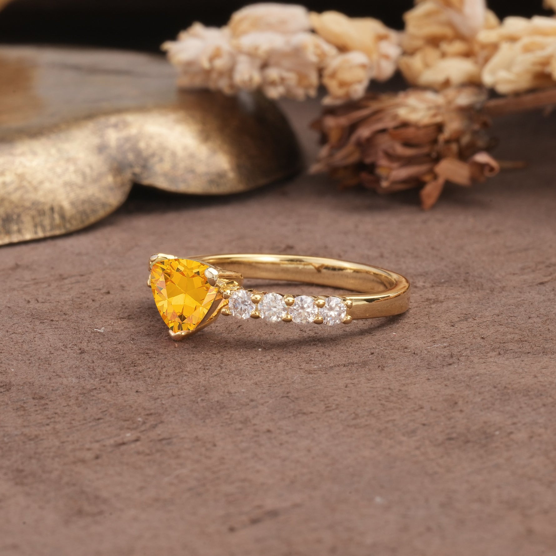 Unique and Luxurious Like 3-Prong Heart Cut Citrine Engagement Ring - Additional view