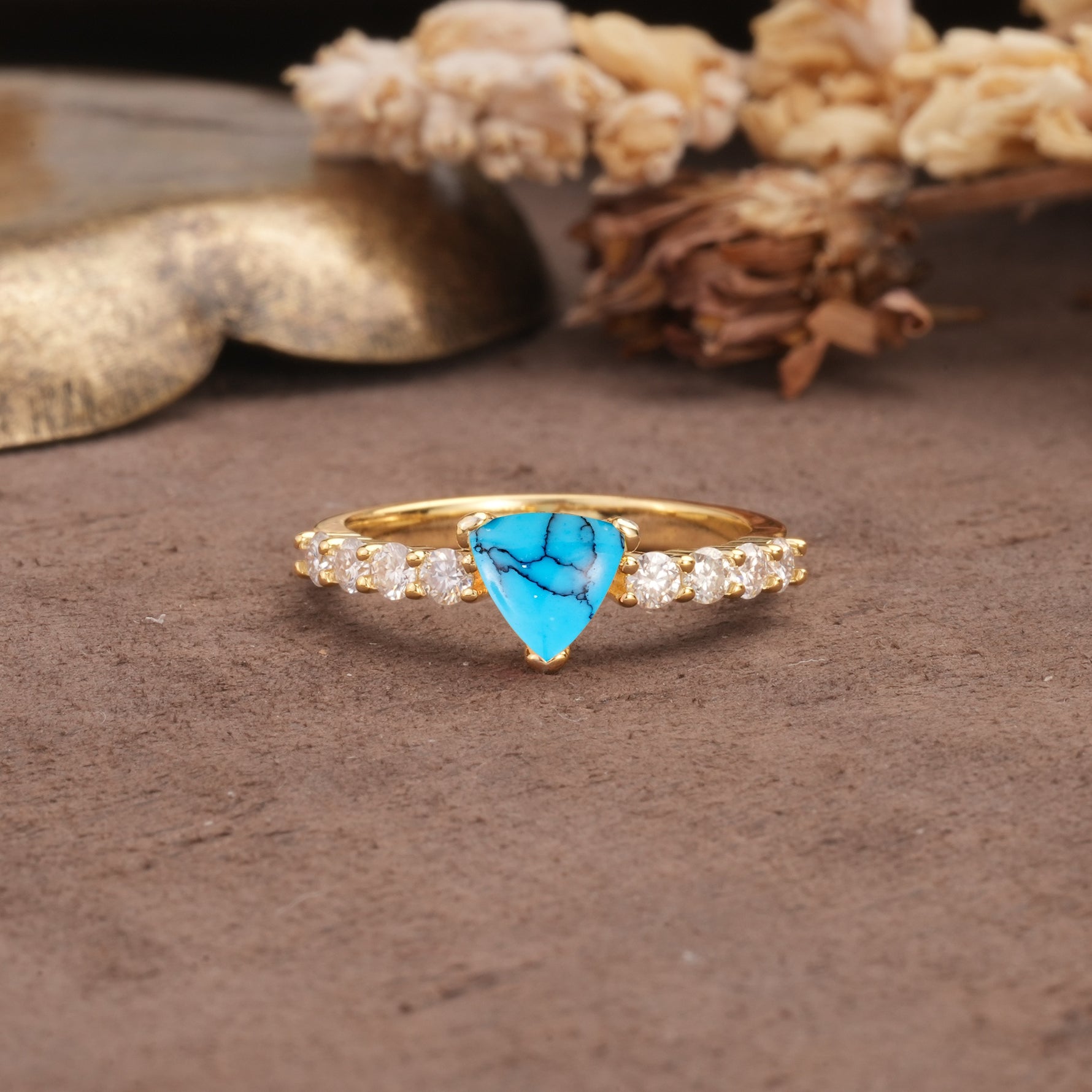 Unique and Luxurious Like 3-Prong Heart Cut Turquoise Engagement Ring - Additional view