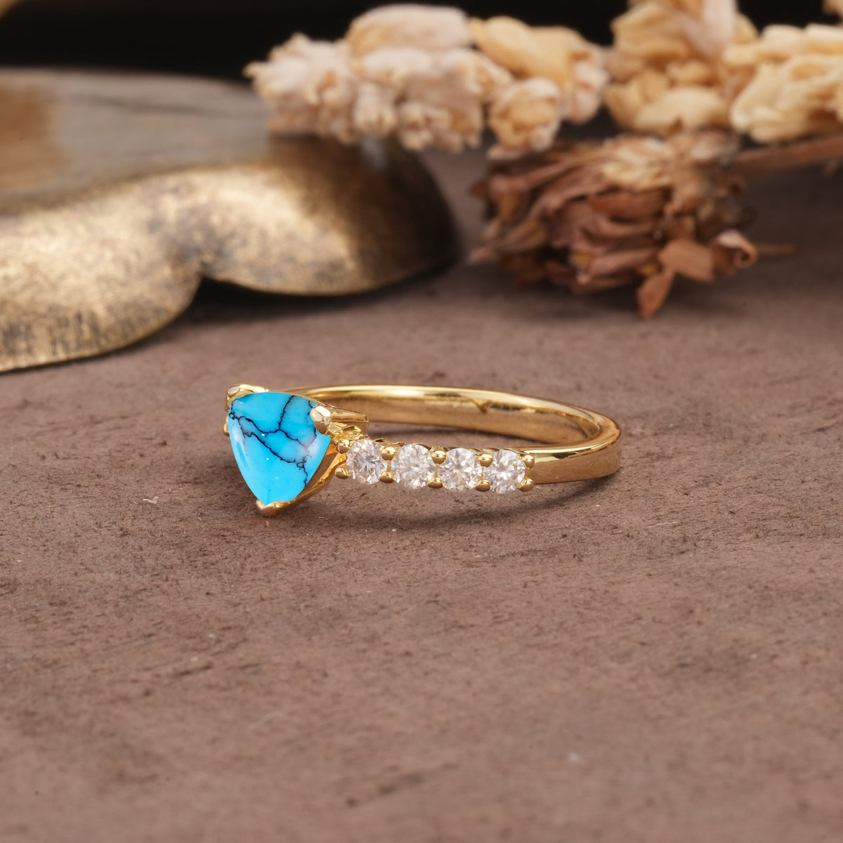 Unique and Luxurious Like 3-Prong Heart Cut Turquoise Engagement Ring - Additional view