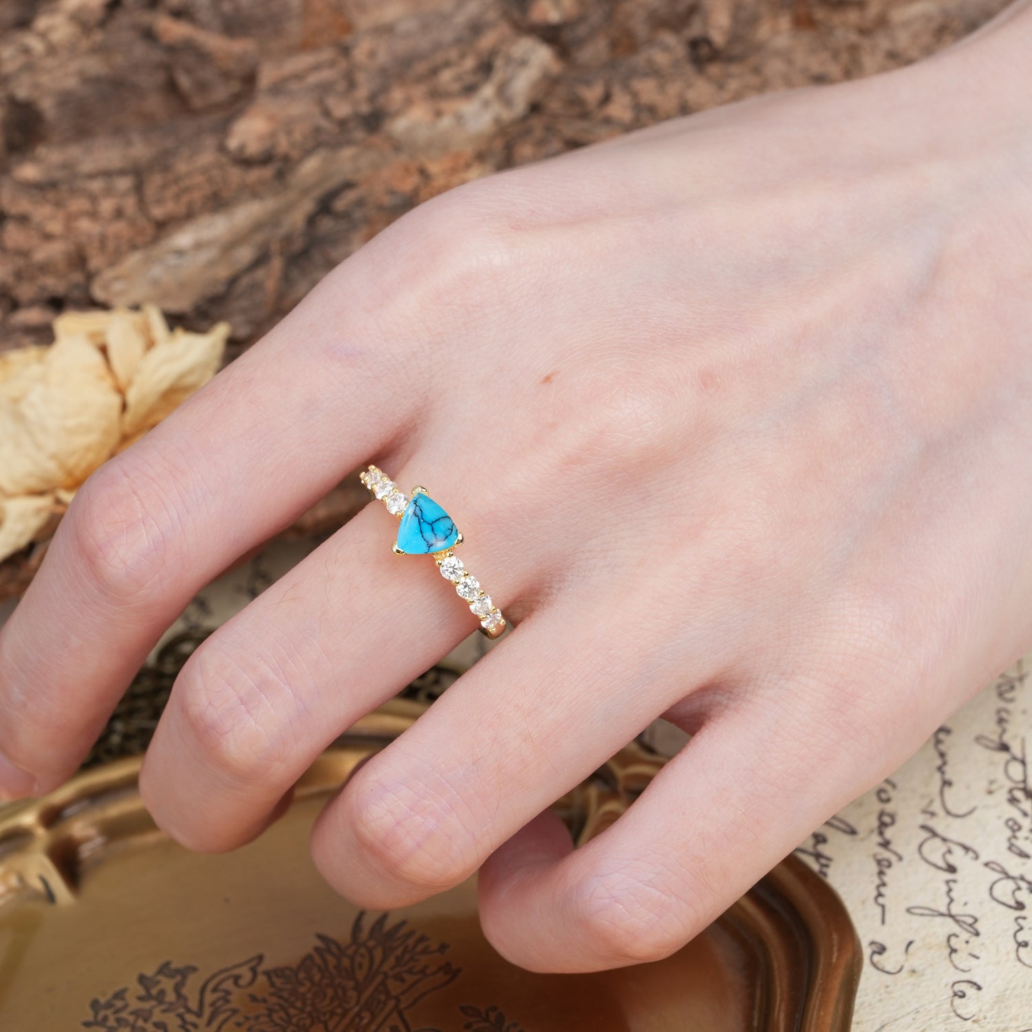 Unique and Luxurious Like 3-Prong Heart Cut Turquoise Engagement Ring - Additional view