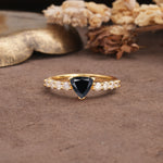 Unique and Luxurious Like 3-Prong Heart Cut Black Onyx Engagement Ring - Additional view