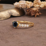 Unique and Luxurious Like 3-Prong Heart Cut Black Onyx Engagement Ring - Additional view