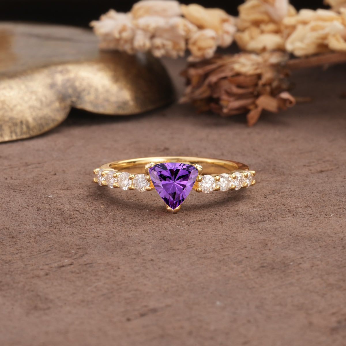 Unique and Luxurious Like 3-Prong Heart Cut Amethyst Engagement Ring - Additional view