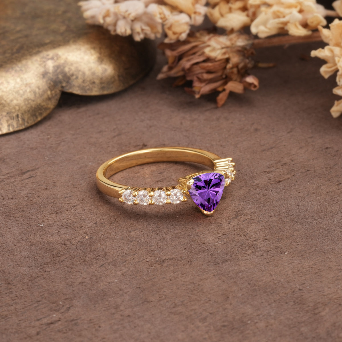 Unique and Luxurious Like 3-Prong Heart Cut Amethyst Engagement Ring - Additional view