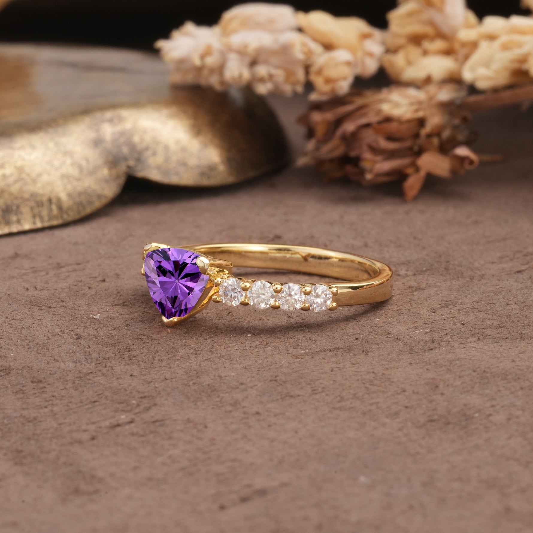 Unique and Luxurious Like 3-Prong Heart Cut Amethyst Engagement Ring - Additional view