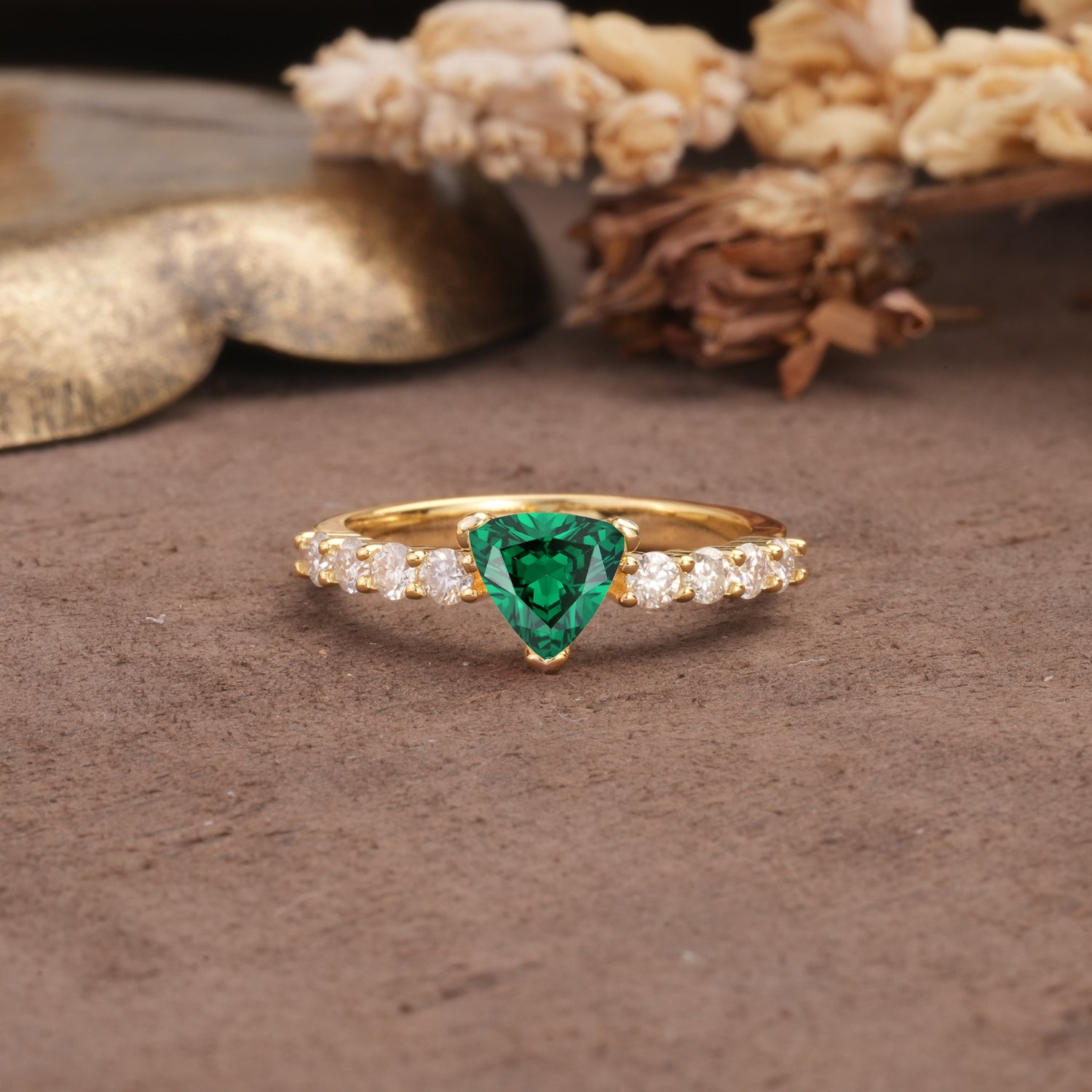 Unique and Luxurious Like 3-Prong Heart Cut Emerald Engagement Ring - Additional view