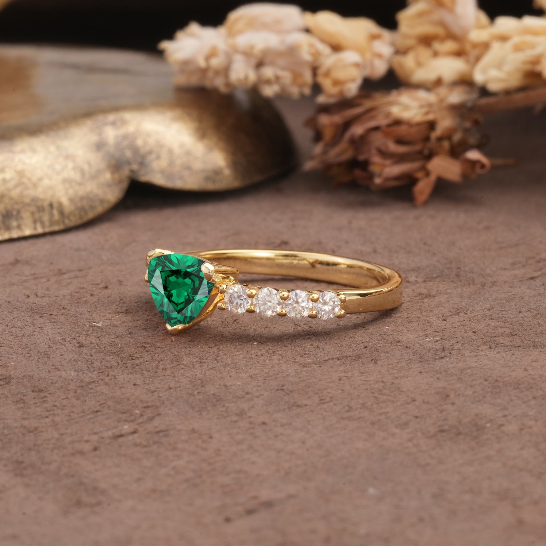 Unique and Luxurious Like 3-Prong Heart Cut Emerald Engagement Ring - Additional view