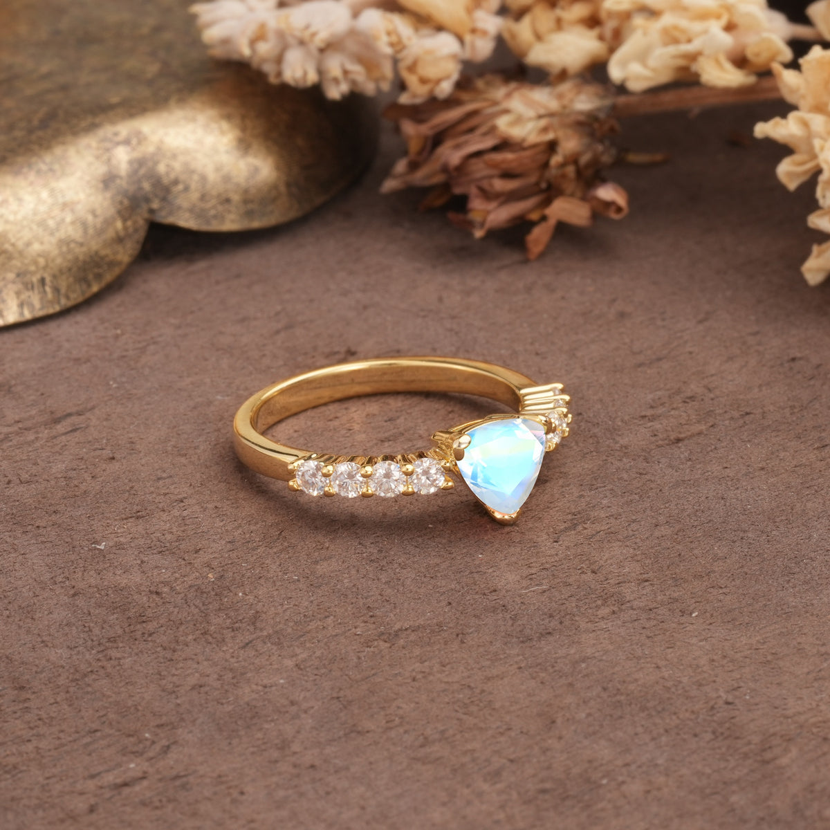 Unique and Luxurious Like 3-Prong Heart Cut Moonstone Engagement Ring - Additional view