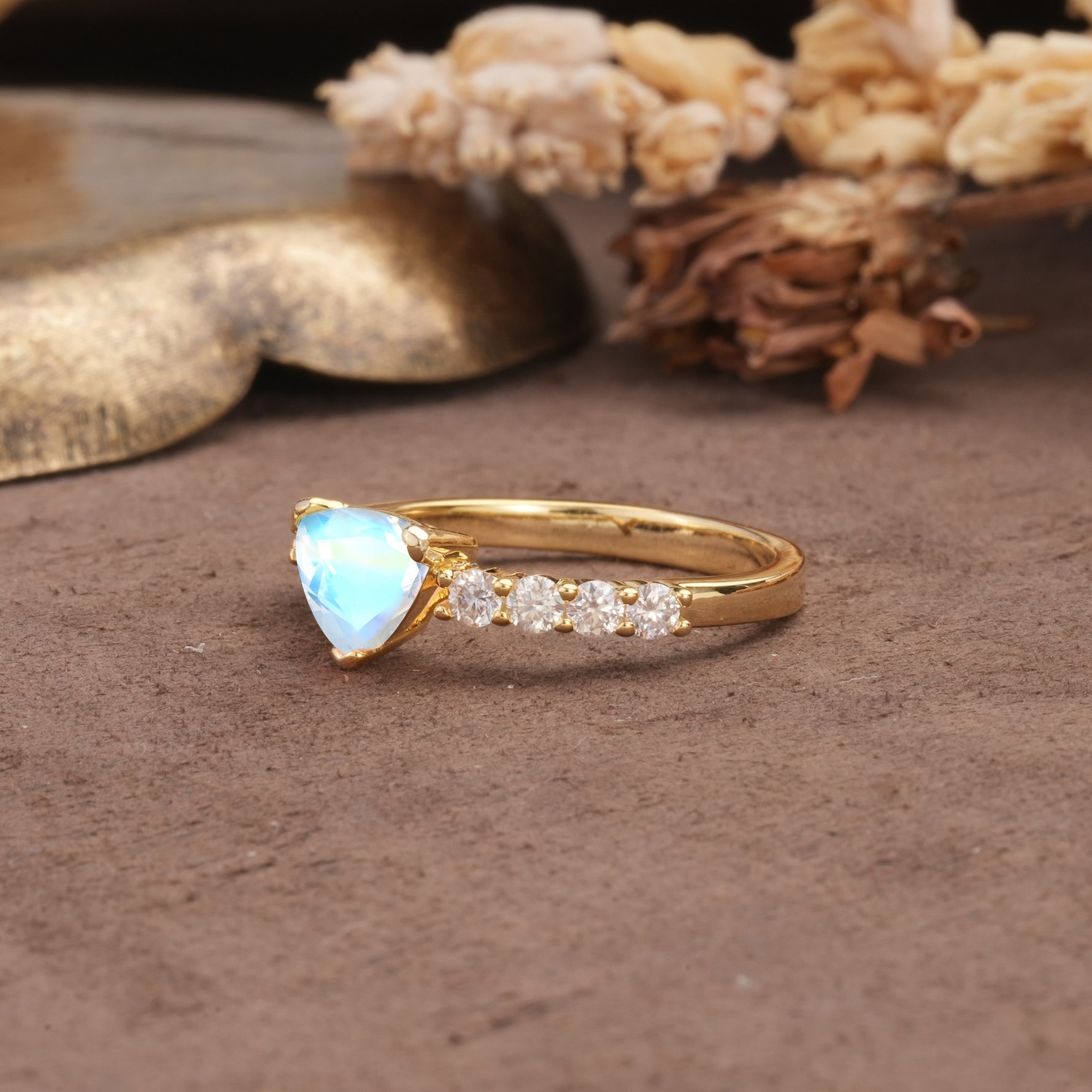 Unique and Luxurious Like 3-Prong Heart Cut Moonstone Engagement Ring - Additional view
