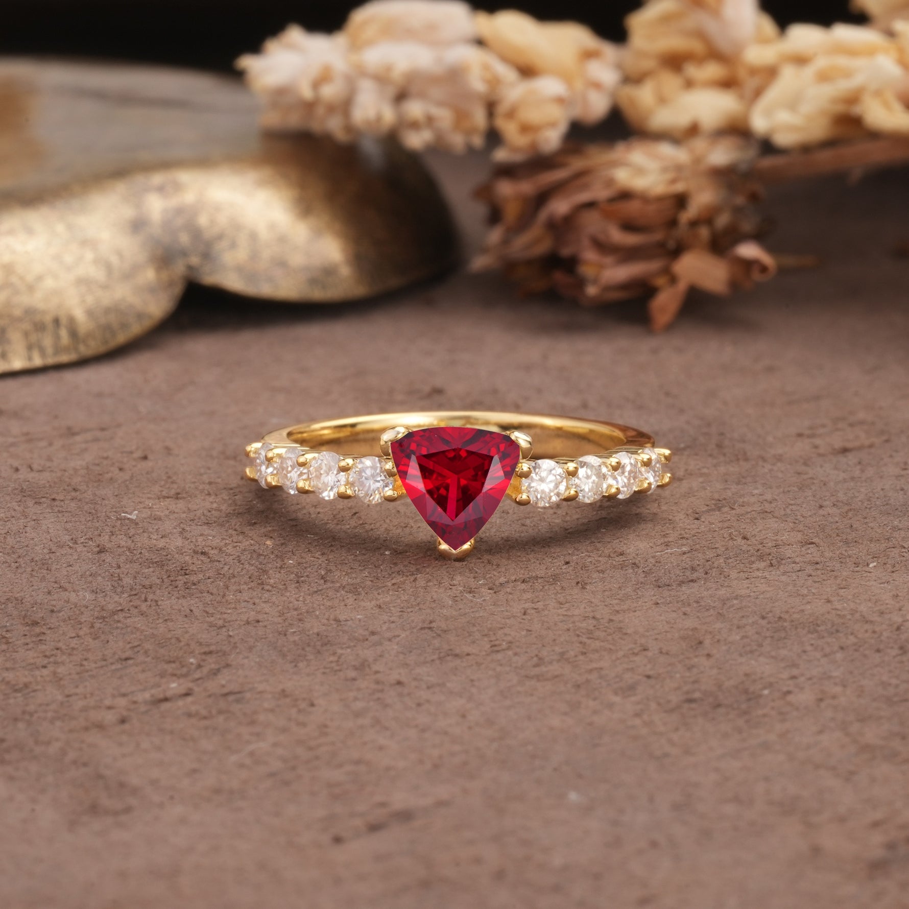 Unique and Luxurious Like 3-Prong Heart Cut Ruby Engagement Ring - Additional view