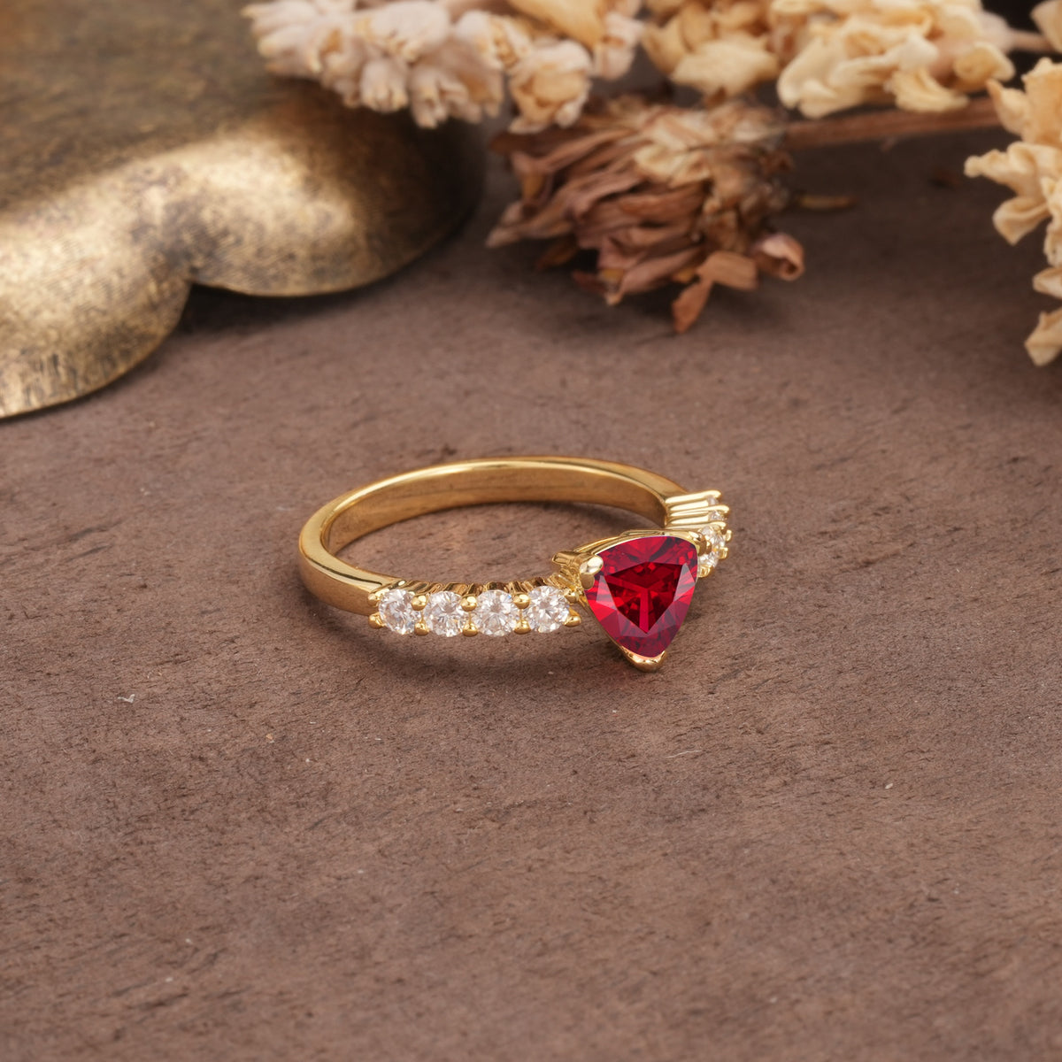Unique and Luxurious Like 3-Prong Heart Cut Ruby Engagement Ring - Additional view