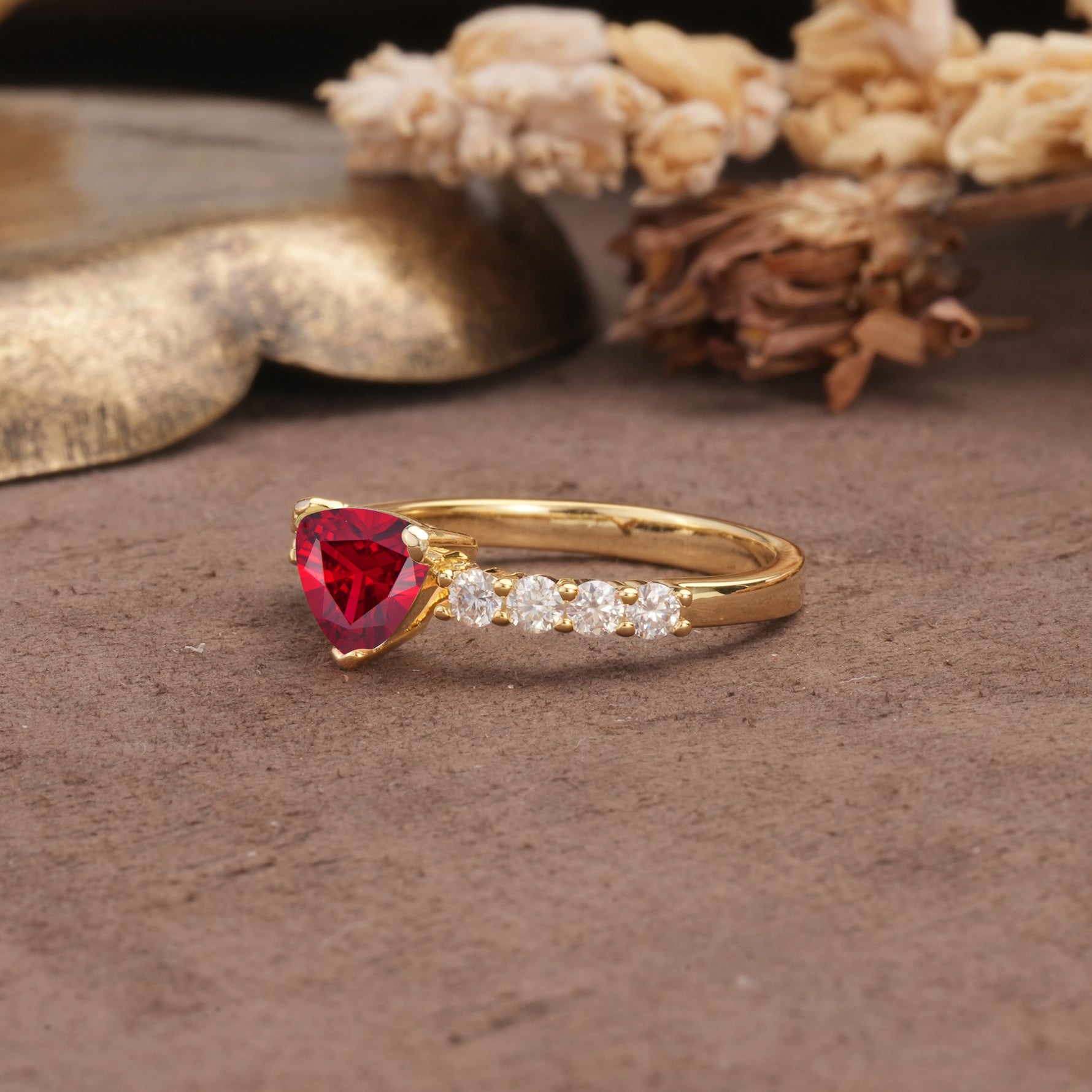 Unique and Luxurious Like 3-Prong Heart Cut Ruby Engagement Ring - Additional view