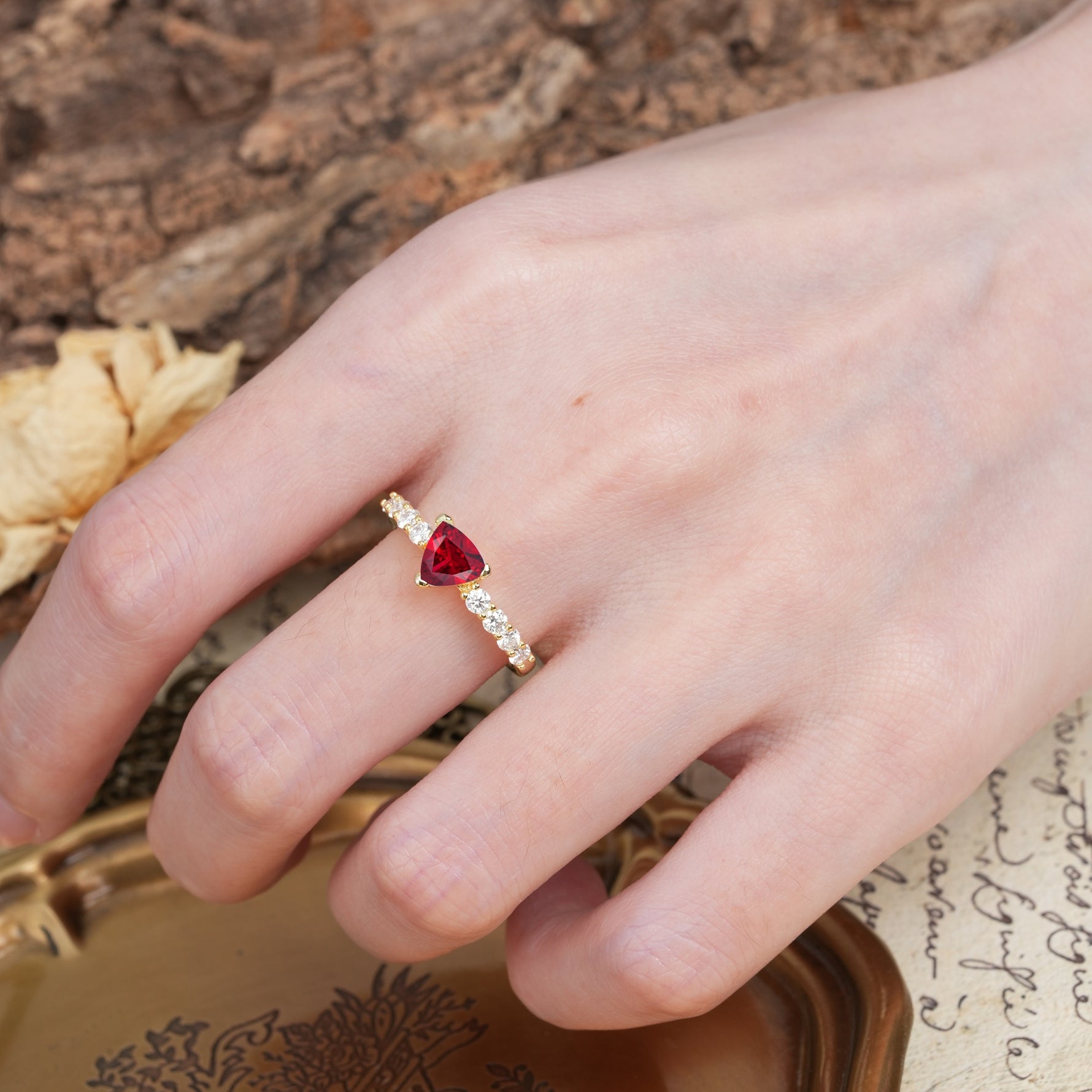 Unique and Luxurious Like 3-Prong Heart Cut Ruby Engagement Ring - Additional view