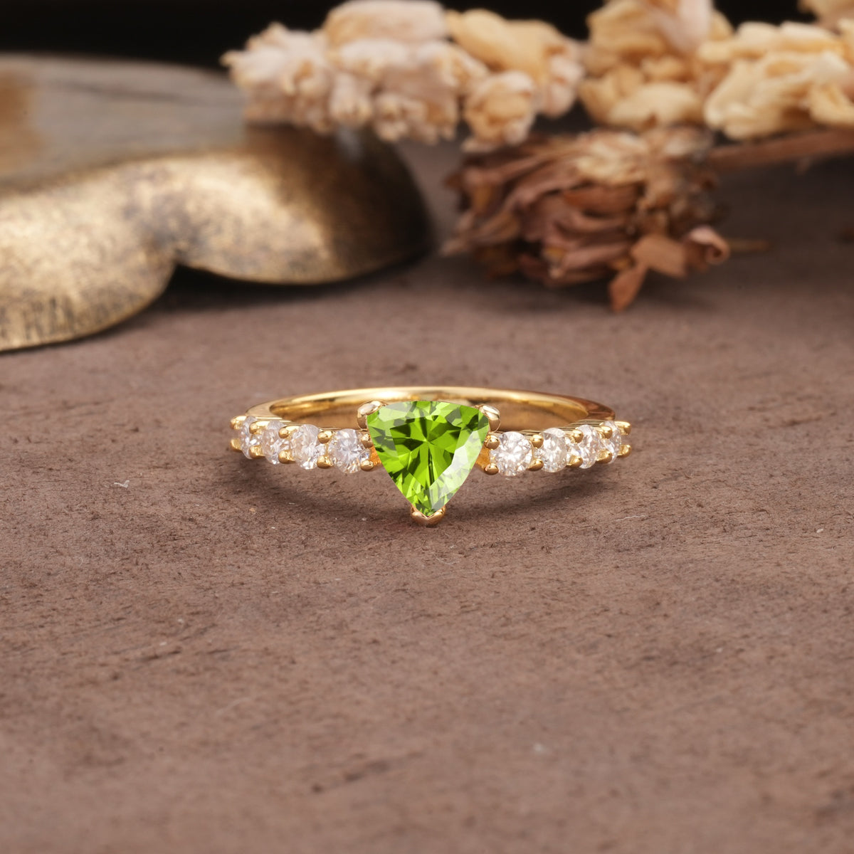 Unique and Luxurious Like 3-Prong Heart Cut Peridot Engagement Ring - Additional view