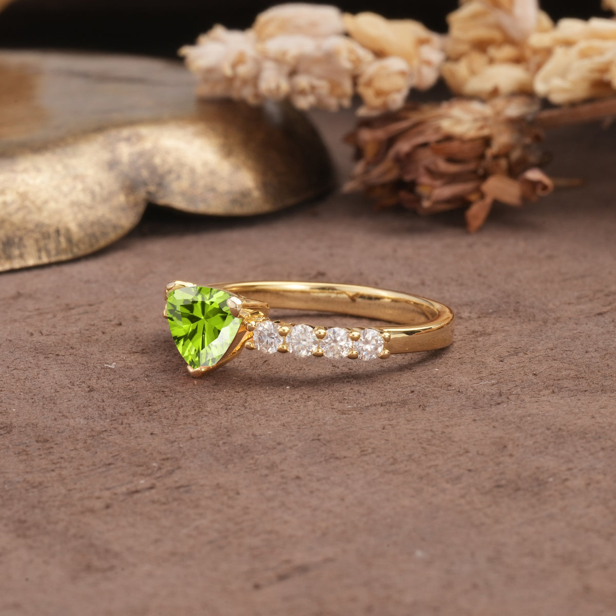 Unique and Luxurious Like 3-Prong Heart Cut Peridot Engagement Ring - Additional view