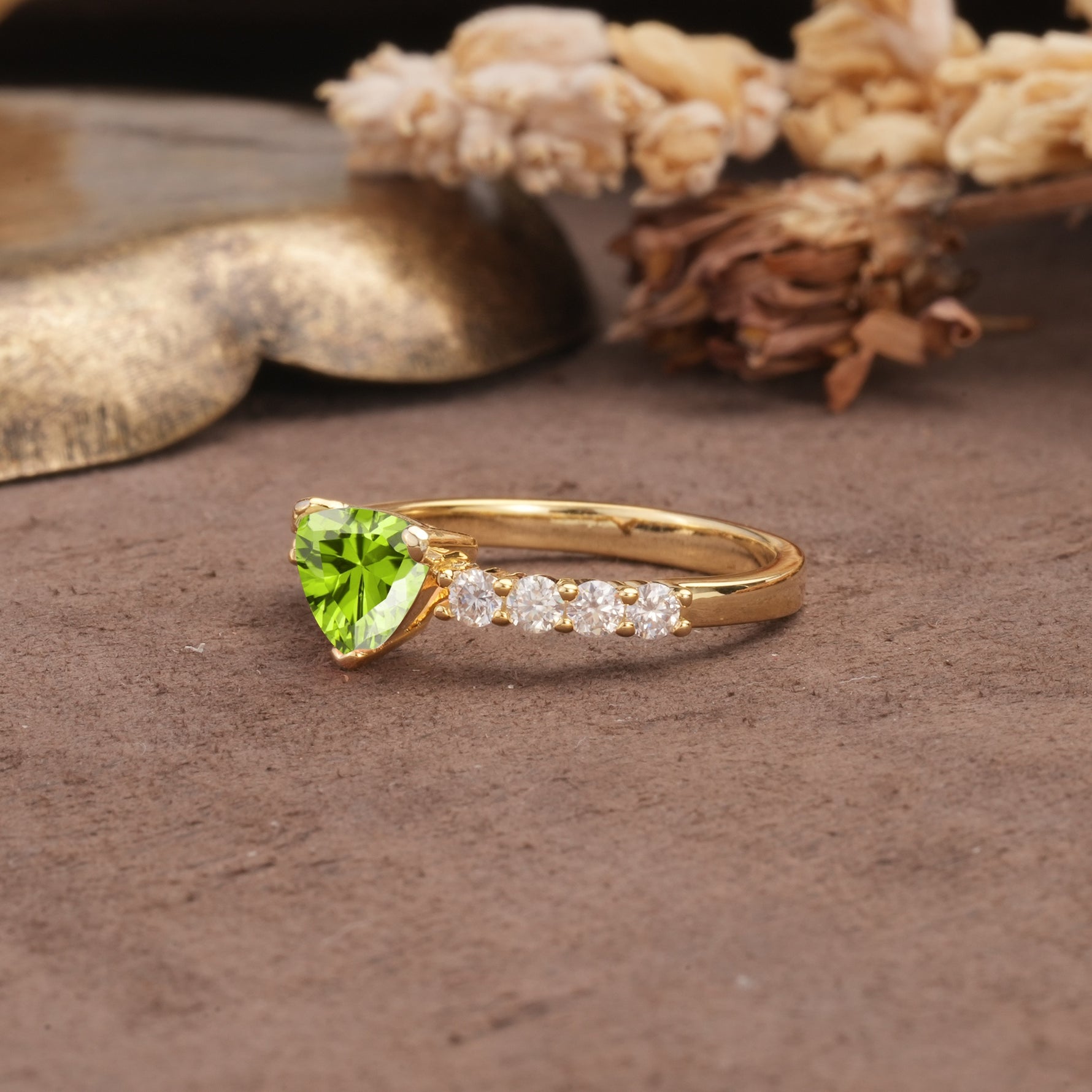 Unique and Luxurious Like 3-Prong Heart Cut Peridot Engagement Ring - Additional view