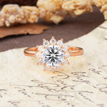 Dainty Vintage Script Background Sun Halo Round Cut Lab Diamond Engagement Ring - Additional view