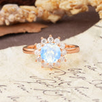 Dainty Vintage Script Background Sun Halo Round Cut Moonstone Engagement Ring - Additional view
