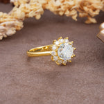 Dainty Vintage Script Background Sun Halo Round Cut Moissanite Engagement Ring - Additional view