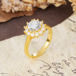 Dainty Vintage Script Background Sun Halo Round Cut Moissanite Engagement Ring - Additional view