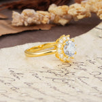 Dainty Vintage Script Background Sun Halo Round Cut Moissanite Engagement Ring - Additional view