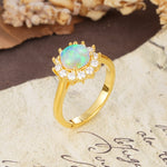 Dainty Vintage Script Background Sun Halo Round Cut Fire Opal Engagement Ring - Additional view