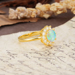 Dainty Vintage Script Background Sun Halo Round Cut Fire Opal Engagement Ring - Additional view