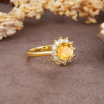 Dainty Vintage Script Background Sun Halo Round Cut Citrine Engagement Ring - Additional view