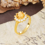 Dainty Vintage Script Background Sun Halo Round Cut Citrine Engagement Ring - Additional view
