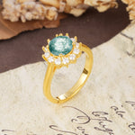 Dainty Vintage Script Background Sun Halo Round Cut Moss Agate Engagement Ring - Additional view